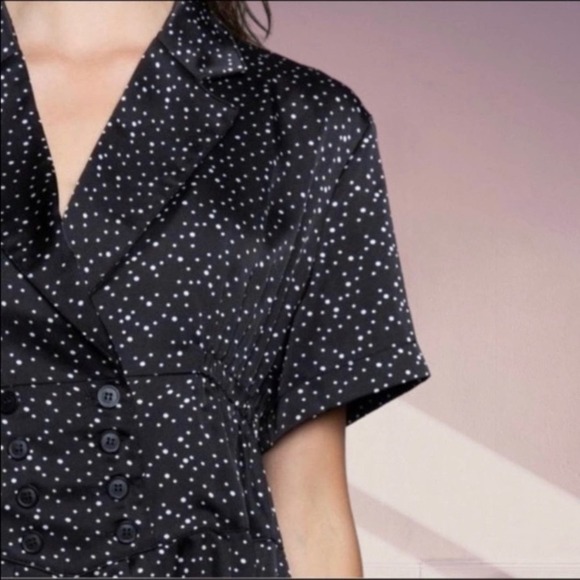 POL Black & White Polka-Dot Satin Midi Dress - Picture 2 of 4